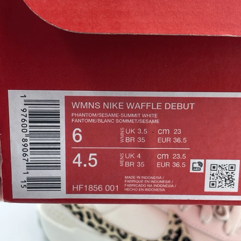 Nike Waffle Debut Womens Sneakers Cream‎ Sesame Black Leopard Swoosh Size 6 NEW